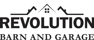 The logo for Revolution Barn and Garage, a barn and garage builder that serves Southwestern Ohio.